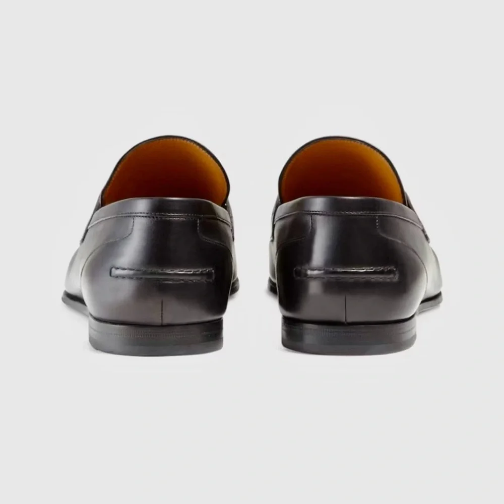 Gucci Jordaan Leather Loafers in Black w/ Gold Horsebits - Picture 2 of 13